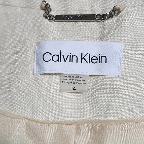Calvin Klein Linen Blend Open Front Blazer Jacket Minimalist Chic Career Neutral - Picture 6 of 7
